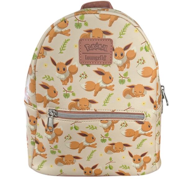 Pokemon Loungefly Eevee Mini Backpack - Allover Print Poses - Mauve Cream - Picture 1 of 4